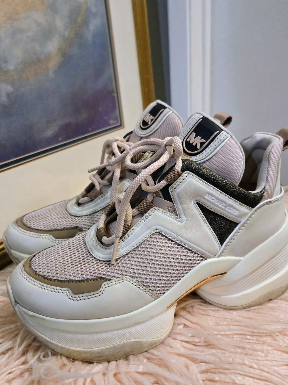 Michael Kors Women's Olympia Trainer Tech Canvas/Net Mesh Sneakers Soft Pink 7 - Picture 6 of 8